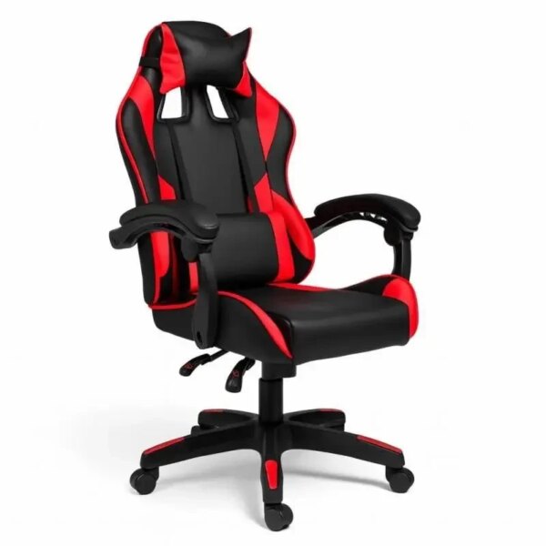 Игровое кресло с подставкой для ног + 2 подушки / Геймерское кресло HELE 26X-11 черно-красное