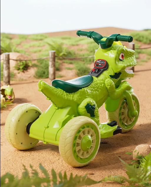 Детский электромотоцикл Тиранозавр с подвижными элементами, световыми и звуковыми эффектами / Трехколесный электромобиль «Динозавр
