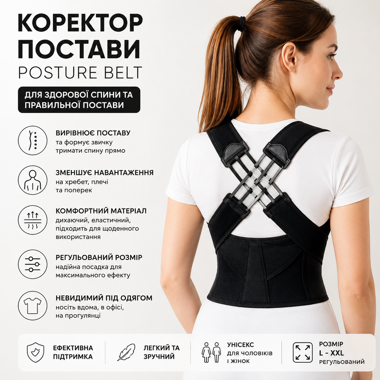 Эластичный корректор осанки, корсет для выравнивания спины POSTURE BELT