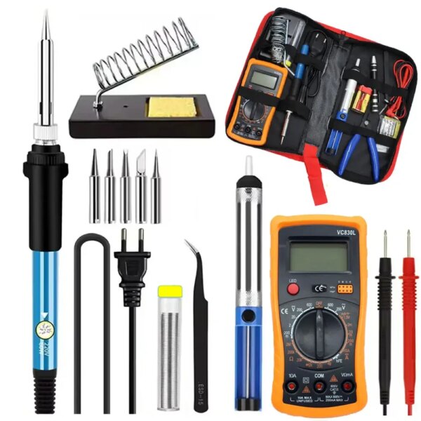 Набор паяльника с мультиметром, 19шт, 60Вт, Soldering kit / Паяльный набор / Паяльник с регулятором температуры