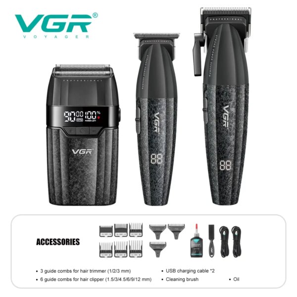 Набор для стрижки VGR 3 в 1 V-640 S3 BLACK, машинка для стрижки (clipper), триммер и электробритва (шейвер