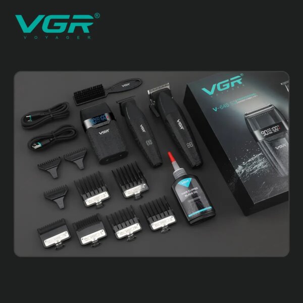 Набор для стрижки VGR 3 в 1 V-640 S3 BLACK, машинка для стрижки (clipper), триммер и электробритва (шейвер