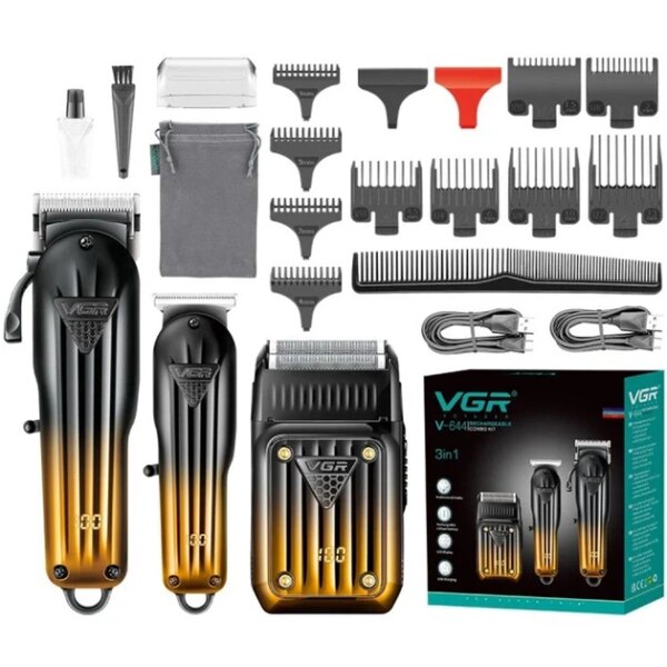 Комплект VGR 3 в 1 V-644 аккумуляторная машинка для стрижки (clipper) триммер и электробритва (шейвер)