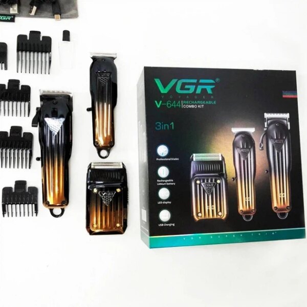 Комплект VGR 3 в 1 V-644 аккумуляторная машинка для стрижки (clipper) триммер и электробритва (шейвер)