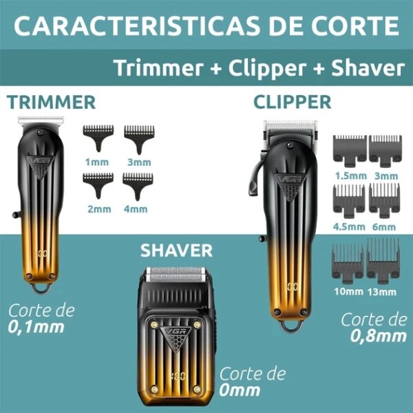 Комплект VGR 3 в 1 V-644 аккумуляторная машинка для стрижки (clipper) триммер и электробритва (шейвер)