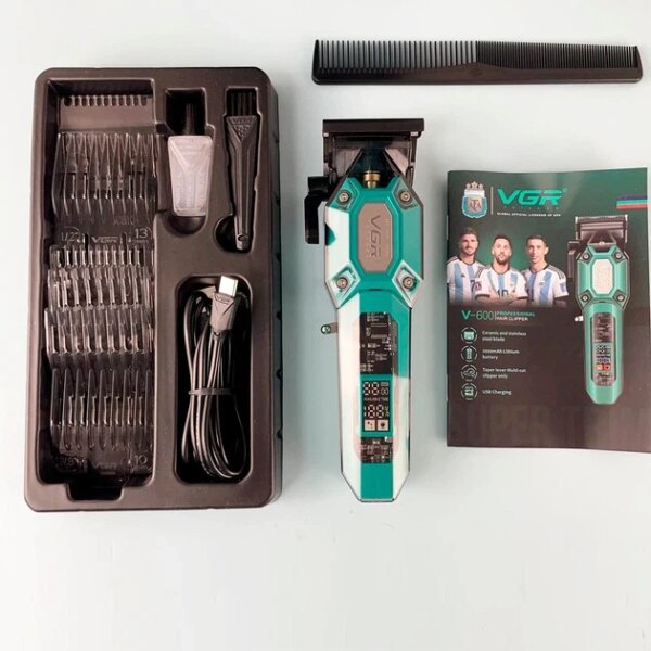 Машинка для стрижки (clipper) VGR V-600 Green, 6 насадок, регулятор высоты, LED display, 7000 RPM