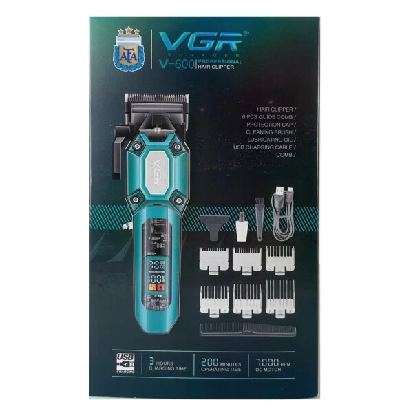 Машинка для стрижки (clipper) VGR V-600 Green, 6 насадок, регулятор высоты, LED display, 7000 RPM