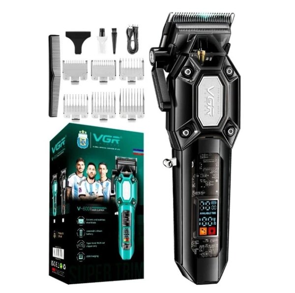 Машинка для стрижки (clipper) VGR V-600, 6 насадок, LED display, Black