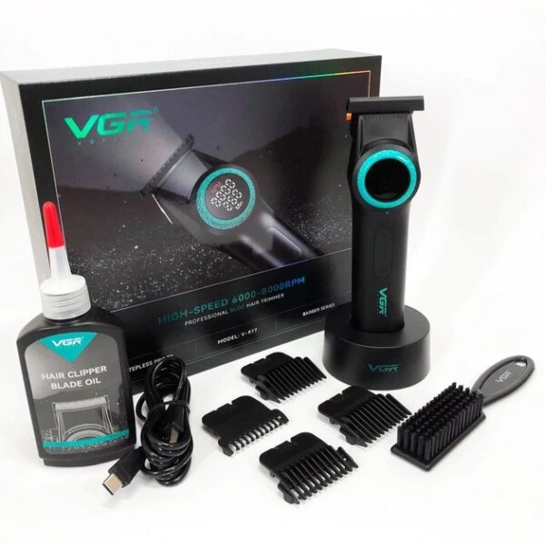 Триммер VGR V-977 BLACK, регулировка мощностей 6000 - 8000 PRM, 2500 mAh, 4 насадки, LED display