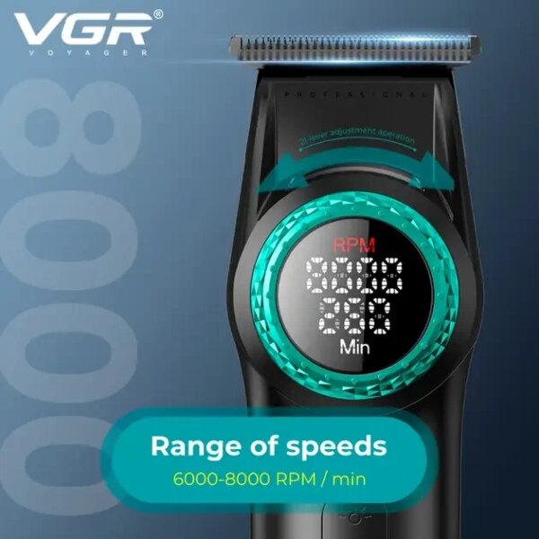 Триммер VGR V-977 BLACK, регулировка мощностей 6000 - 8000 PRM, 2500 mAh, 4 насадки, LED display
