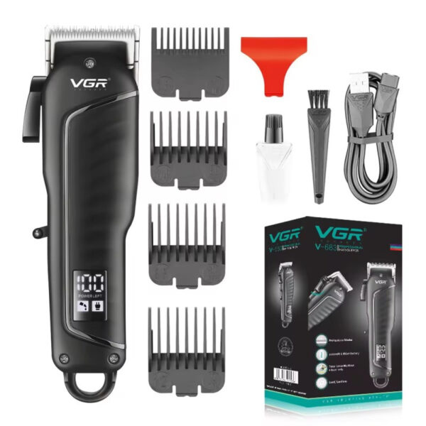 Машинка для стрижки волос VGR V-683 LED-дисплей аккумуляторная 4 насадки 10W Black