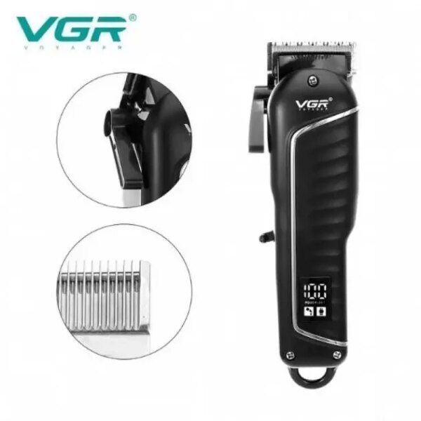 Машинка для стрижки волос VGR V-683 LED-дисплей аккумуляторная 4 насадки 10W Black