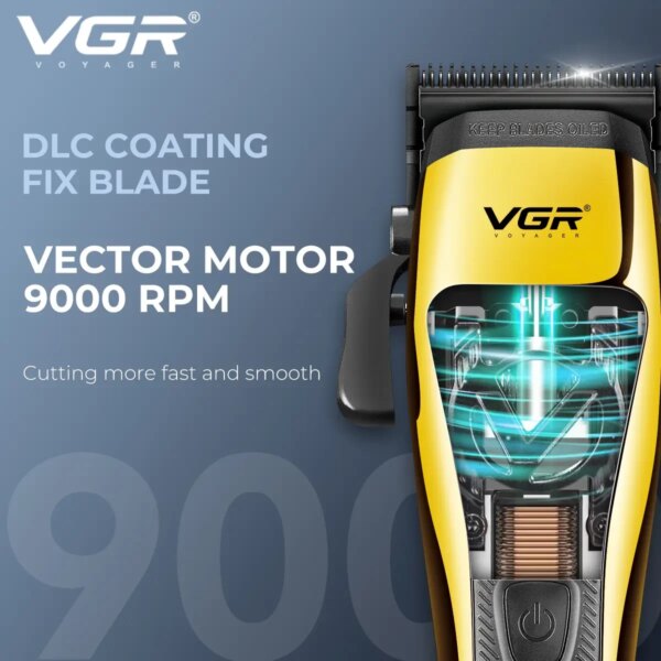 Машинка для стрижки VGR V-015, 6 насадок с магнитами, VECTOR MOTOR 9000 RPM, LED display