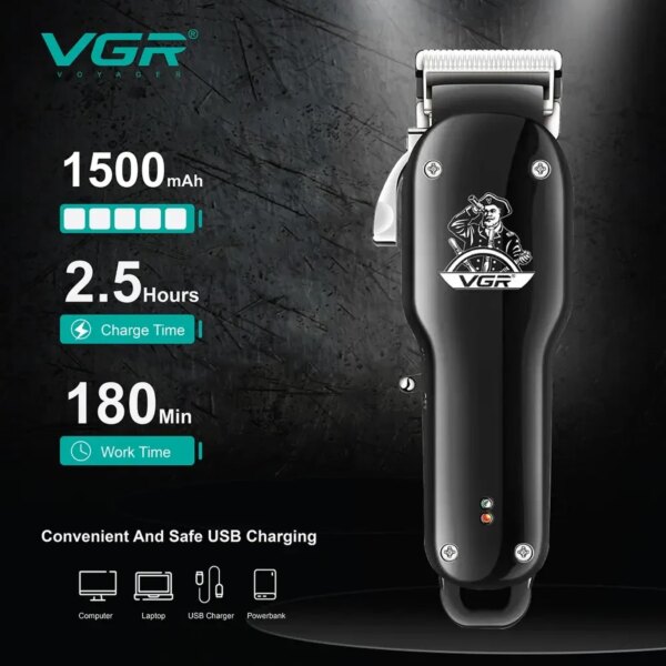 Машинка для стрижки (clipper) VGR V-679 BLACK, 4 насадки