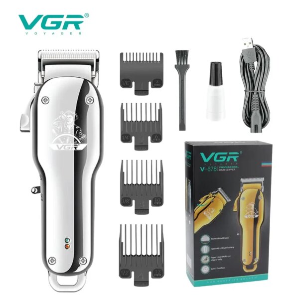 Машинка для стрижки (clipper) VGR V-678 SILVER, 4 насадки