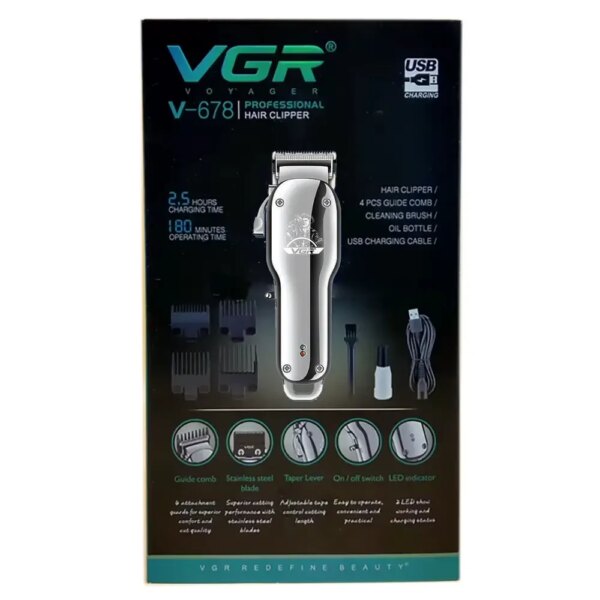 Машинка для стрижки (clipper) VGR V-678 SILVER, 4 насадки