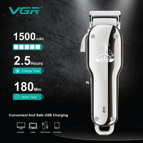 Машинка для стрижки (clipper) VGR V-678 SILVER, 4 насадки
