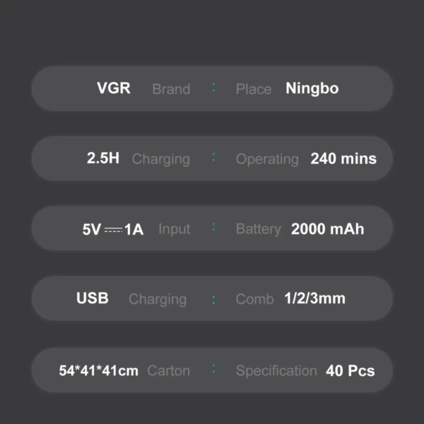 Триммер VGR V-906 GREEN, 3 насадки, керамическое лезвие, TURBO режим 9000 RPM, LED display