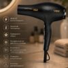 Фен VGR V 406 Black / Фен профессиональный 2 насадки, 3000 Вт / Фен 3 уровня обдува, 3 уровня температуры