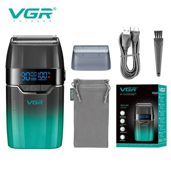 Электробритва VGR V-308, Green шейвер, двойное лезвие, 9000 RPM, LED Display