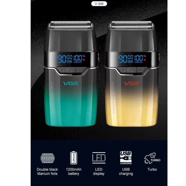 Электробритва VGR V-308, Green шейвер, двойное лезвие, 9000 RPM, LED Display