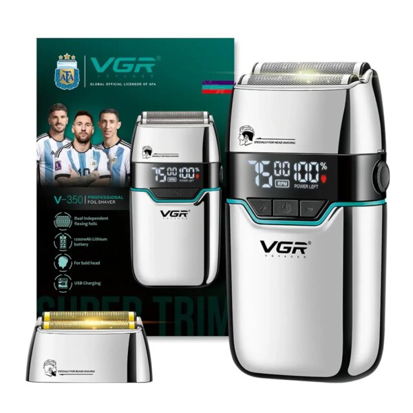 Электробритва VGR V-350 Silver шейвер двойное лезвие LED-дисплей влагозащита 2 насадки