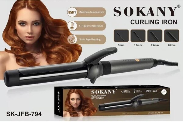 Плойка для волос 25мм (2 режима) Sokany SK-JFB-794-25, черный / Стайлер / Щипцы для волос