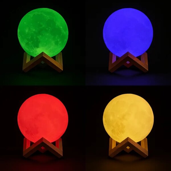 УЦЕНКА! Светильник-ночник 3D слой Луна Moon Lamp на деревянной подставке 15 см (Плохая упаковка 3696)