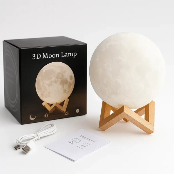 УЦЕНКА! Светильник-ночник 3D слой Луна Moon Lamp на деревянной подставке 15 см (Плохая упаковка 3696)