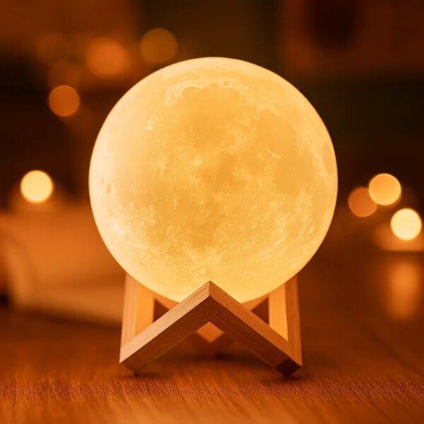 УЦЕНКА! Светильник-ночник 3D слой Луна Moon Lamp на деревянной подставке 15 см (Плохая упаковка 3696)