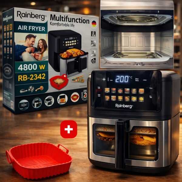 Аэрогриль Rainberg RB 2342 4800W аэрофритюрница безмасляная для приготовления без масла с 2 Тенами 12,5 л и сенсорным управлением