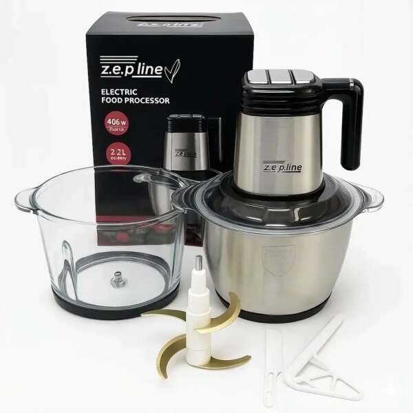УЦЕНКА! Кухонный измельчитель Zepline ZP-00219 6-в-1, 3000 Вт, 2 чаши по 3,2 л, 3 скорости, ножи на 4 и 6 л (Плохая упаковка 3601)