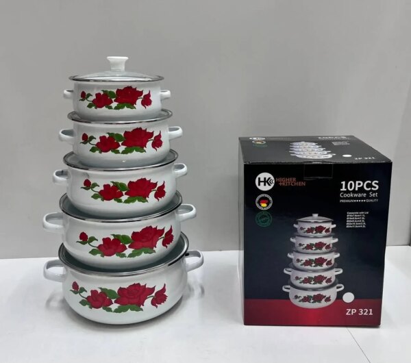 УЦЕНКА! Набор эмалированных кастрюль Higher Kitchen ZP-321 каркаде набор из 10 единиц (Повреждение, Плохая упаковка 3655)