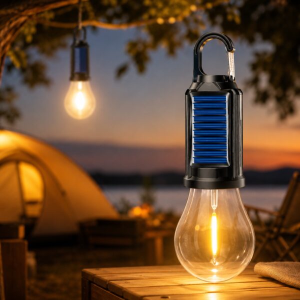 Аккумуляторный кемпинговый фонарь с крючком и USB / Лампа для кемпинга с солнечной панелью HA-112