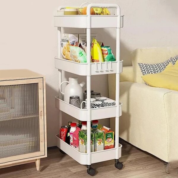 Этажерка на колесах 4 полки белая напольная Storage rack AN906