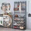 Напольная вешалка-органайзер NEW Simple Floor Clothes для одежды и обуви с полками и крючками, металлическая, чёрная