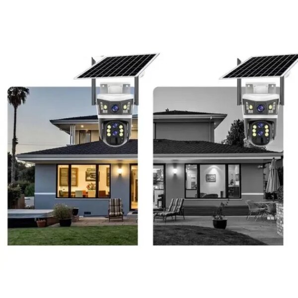 Камера V39-4G уличная с солнечной панелью 3 линзы 10-кратный зум ночное видение IP66 черная комплект