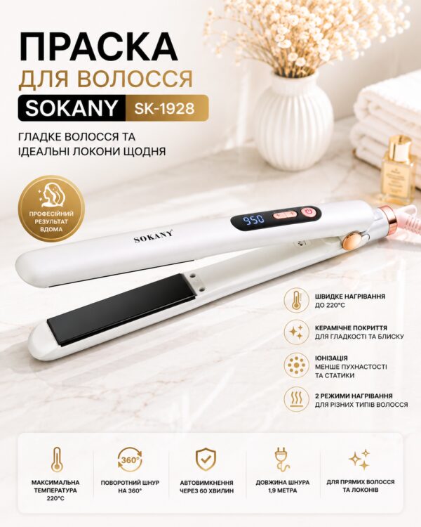 Утюжок SOKANY SK-1928 керамика до 230°C мощность 45 Вт