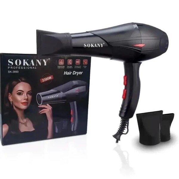 Фен для волос Sokany HS-3890, 2300 Вт, с ионизацией, диффузором и концентратором / Профессиональный фен для сушки и укладки волос