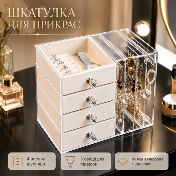 Шкатулка для хранения ювелирных украшений XL-1831 / Прозрачная полка для ювелирных изделий большой емкости