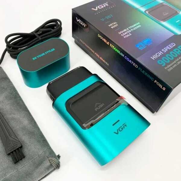 Мужская электробритва шейвер с USB, VGR V-307, Бирюзовая / Аккумуляторная бритва / Триммер для лица