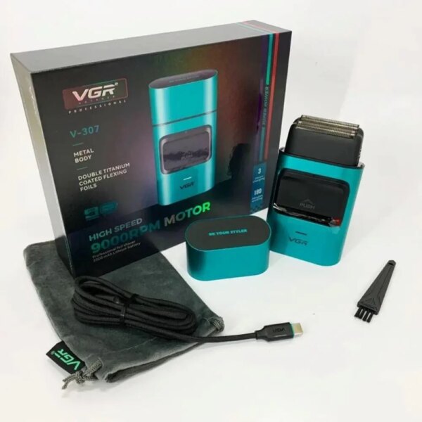 Мужская электробритва шейвер с USB, VGR V-307, Бирюзовая / Аккумуляторная бритва / Триммер для лица