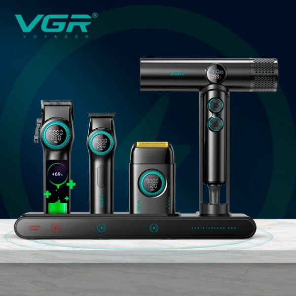 Набор VGR STEPLERSS PRO 4 IN 1 BLACK, машинка для стрижки, триммер, электробритва, фен