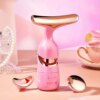 Микротоковый массажер для лица + 3 насадки, D5296 Розовый / Лифтинг массажер для шеи и лица / Массажер для глаз