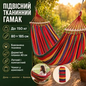 Подвесной тканевый гамак с планкой 80х185 см, с чехлом  Оранжевый / Гавайский гамак для отдыха