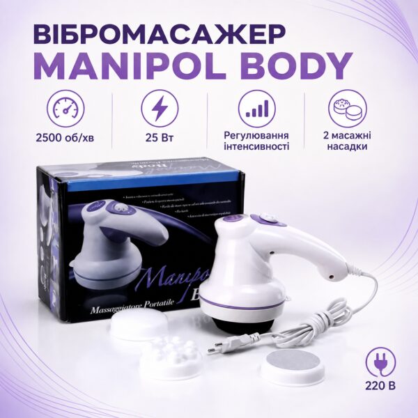 Антицеллюлитный массажер Manipol Body LY-785 для тела с насадками для всех частей, Белая / Ручной масажер для тела