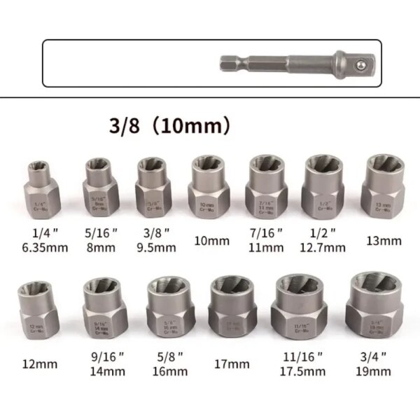 Набор экстракторов 14шт, Nut Extractor, AN ES-14 Черный / Набор для откручивания болтов / Набор головок для поврежденных болтов