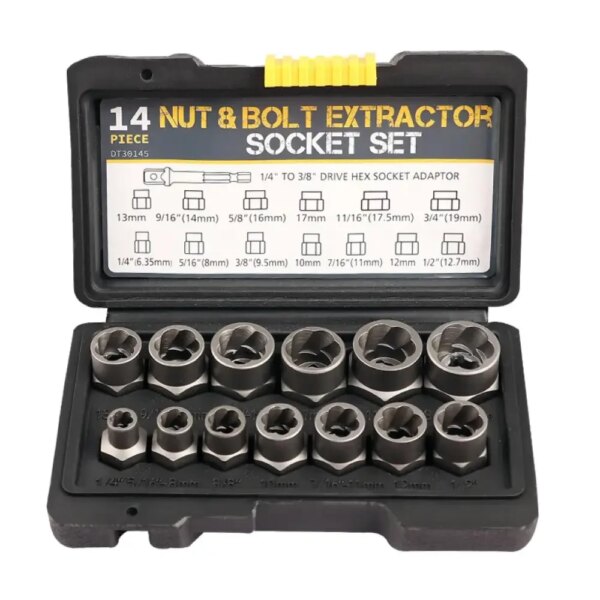 Набор экстракторов 14шт, Nut Extractor, AN ES-14 Черный / Набор для откручивания болтов / Набор головок для поврежденных болтов