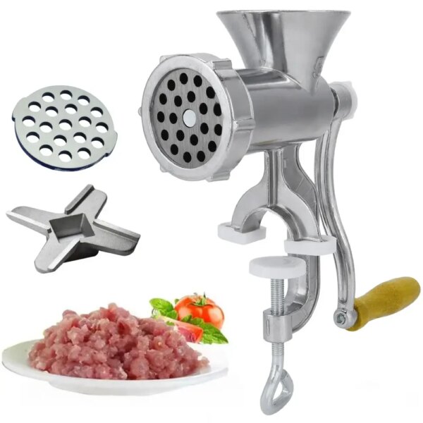 Мясорубка ручная для обработки мяса MR-54-7, Серебристая / Ручная механическая шнековая мясорубка / Мясорубка механическая