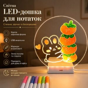 Светодиодная доска для заметок + маркеры AN -5502, Белая / Ночник-планер для записей / Лед доска / Ночник доска для рисования